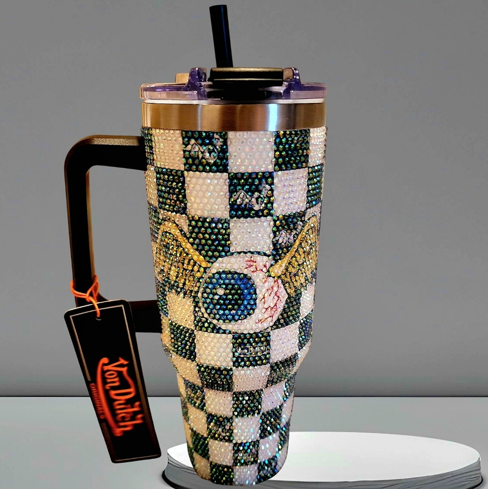 New Von Dutch Rhinestone Cult Classic Flying Eyeball Tumbler 40 Ounce